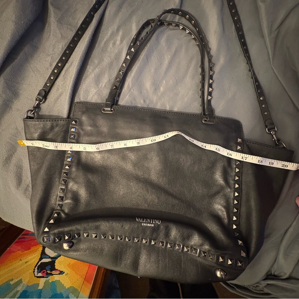 Valentino Garavani Noir Rockstud Tote Bag Black Leather Shoulder Bag Italy Large - Picture 6 of 11